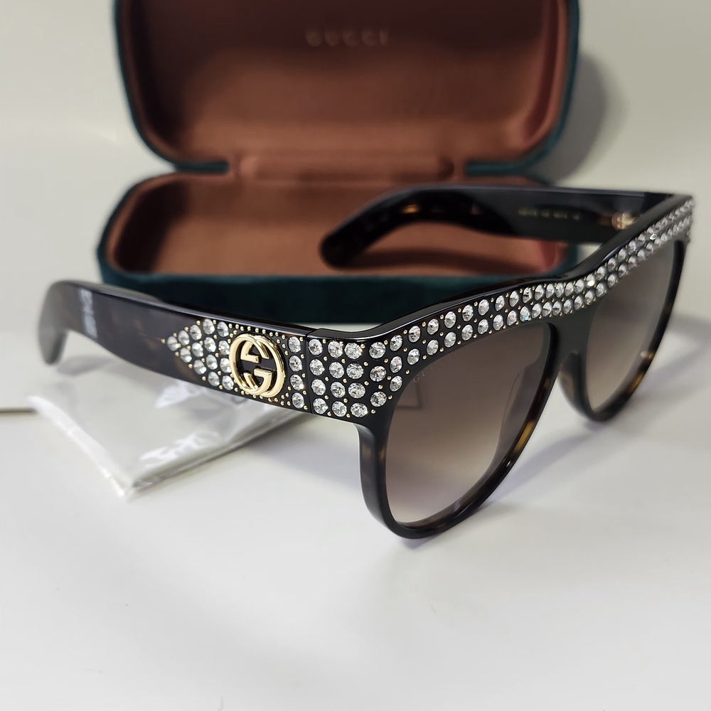 Gucci Black Sunglasses with Crystal Embellishments